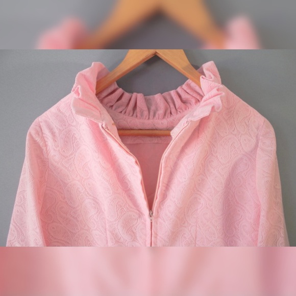 SOLD- Vintage 1960s Pink Paisley Lace Retro Dress - Picture 6 of 7